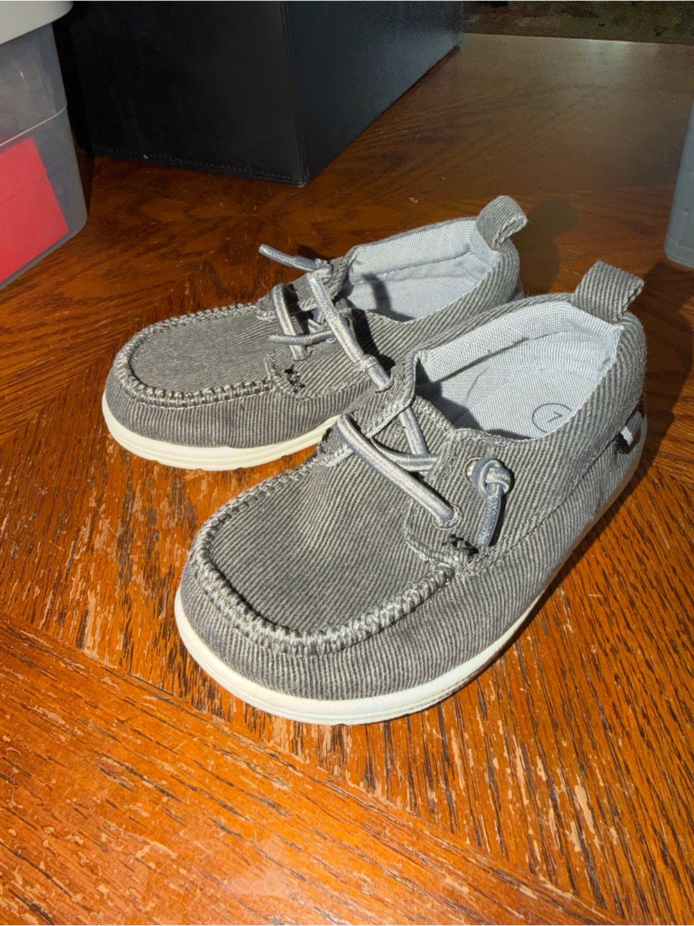 Toddler Boy - big boy size 7 Casual Gray Canvas Slip-On Boat Shoes